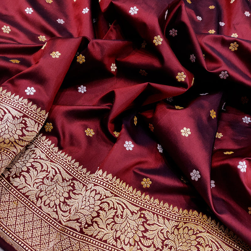 Maroon Colour Katan Silk Handwoven Banarasi Saree