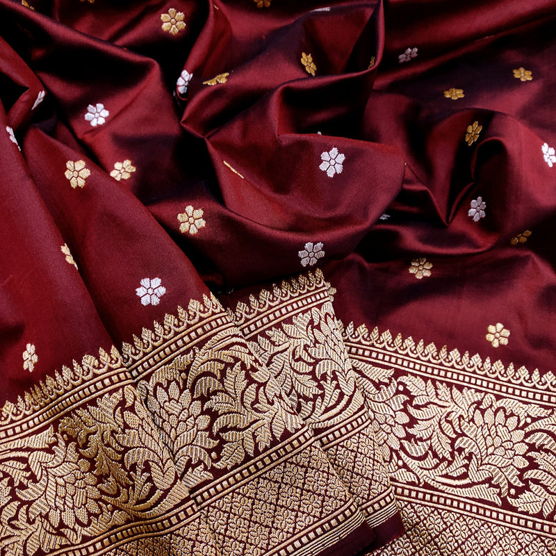 Maroon Colour Katan Silk Handwoven Banarasi Saree