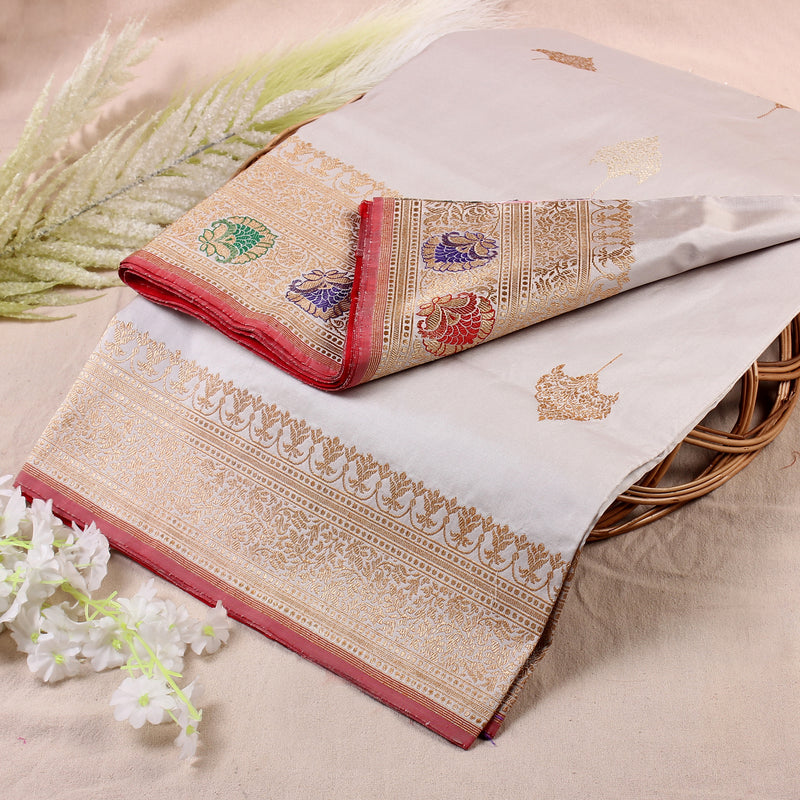 Cement Colour Katan Silk Handwoven Banarasi Saree