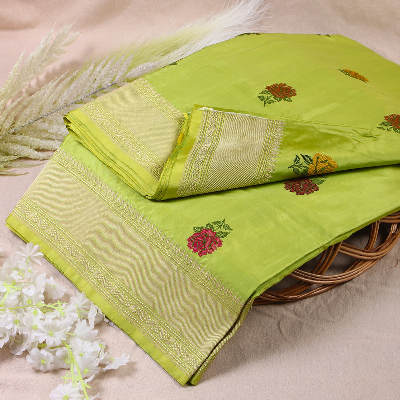 Pista green Katan Silk Handwoven Banarasi Saree