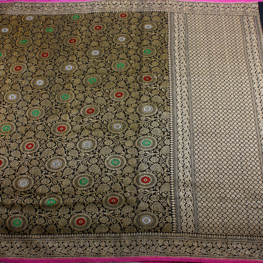 Black Color Pure Cotton Silk Handwoven Banarasi Saree