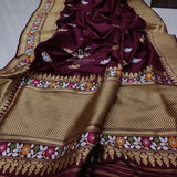 Choclate Brown Katan Silk Banarasi Handloom Saree.
