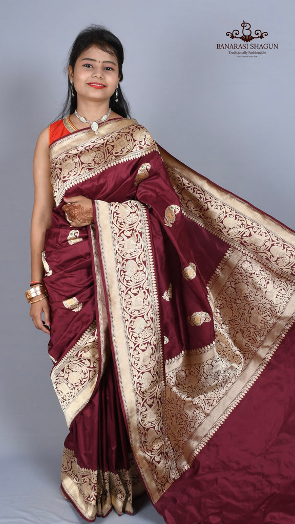 Brown Katan Silk Handwoven Banarasi Saree