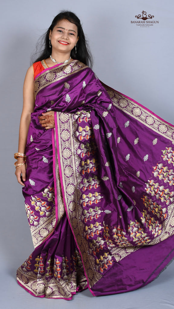 Magenta Katan Silk Handwoven Banarasi Saree – Banarasi Shagun