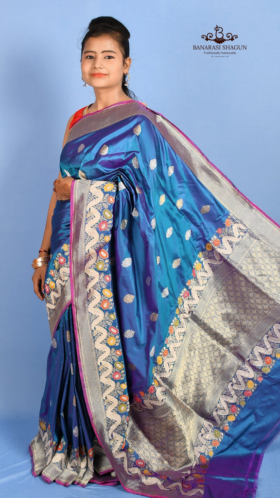 Buy Online Weaving Banarasi Silk Trendy Saree in Navy Blue : 271022 -