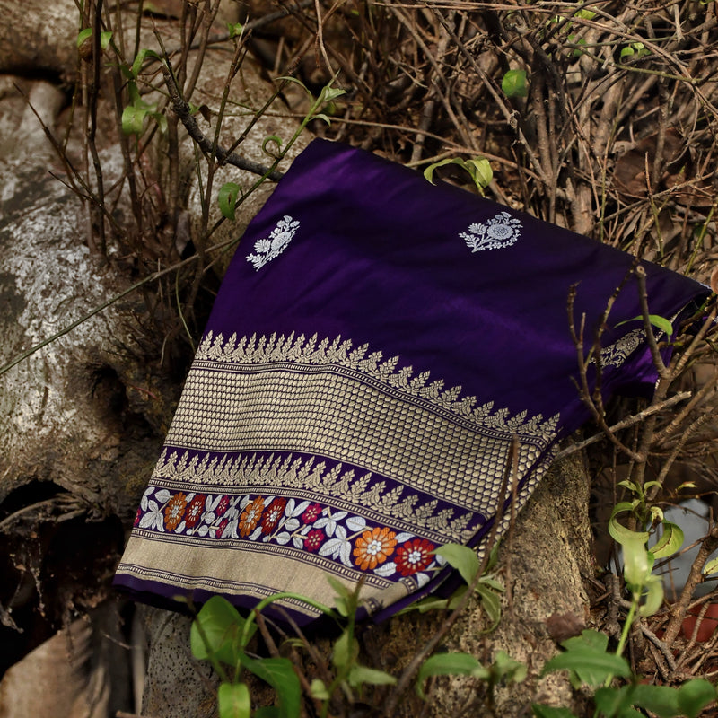Purple Katan Silk Handwoven Banarasi Saree