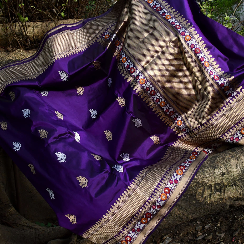Purple Katan Silk Handwoven Banarasi Saree