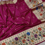 Magenta Pure Katan Silk Handwoven Banarasi Saree