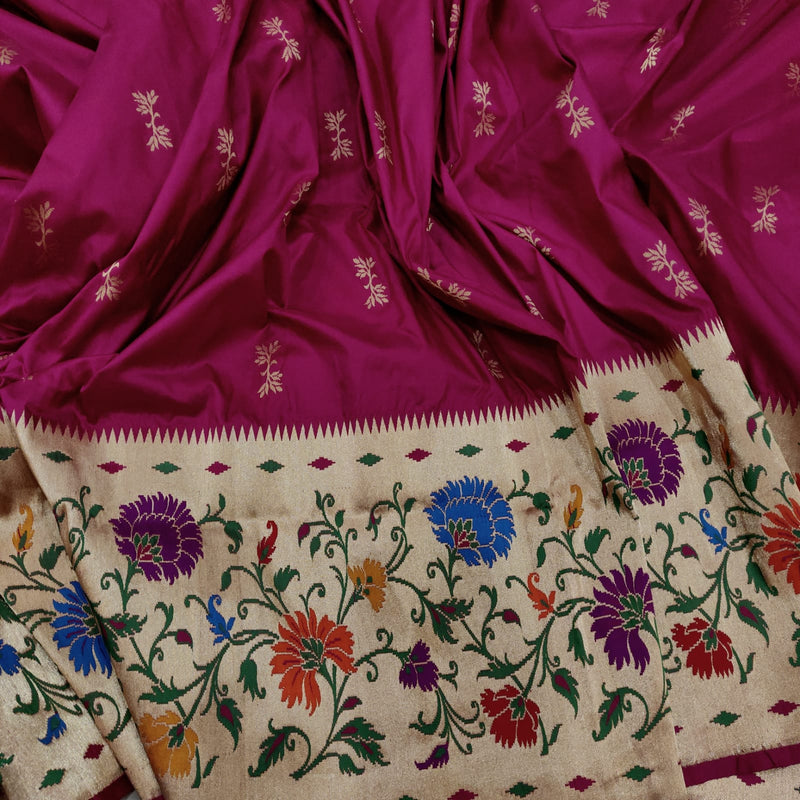 Magenta Pure Katan Silk Handwoven Banarasi Saree