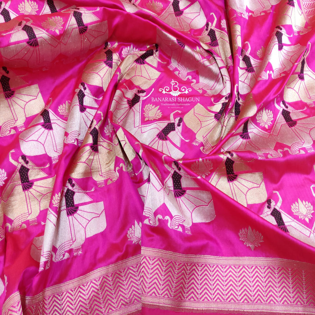 Pink Colour Katan Silk Handwoven Banarasi Jungla Saree