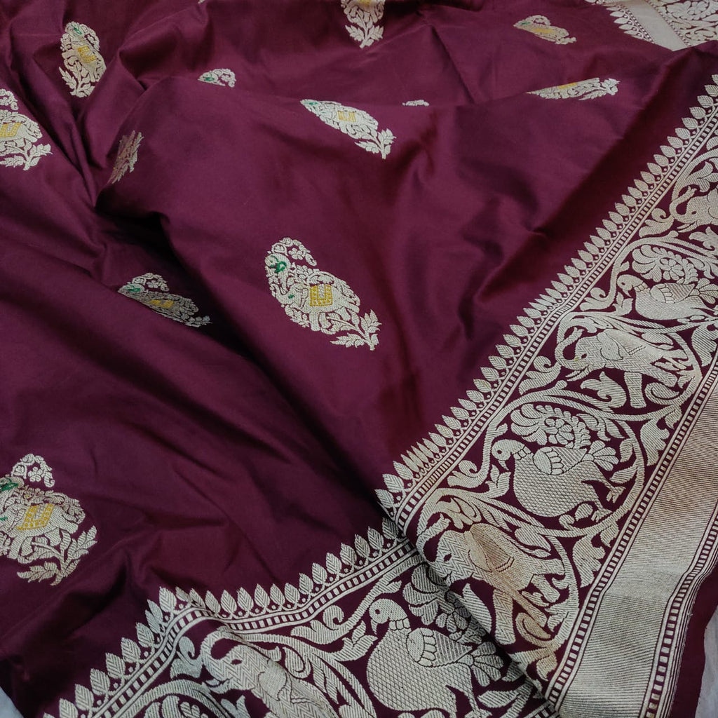 Brown Color Katan Silk Handwoven Banarasi Saree