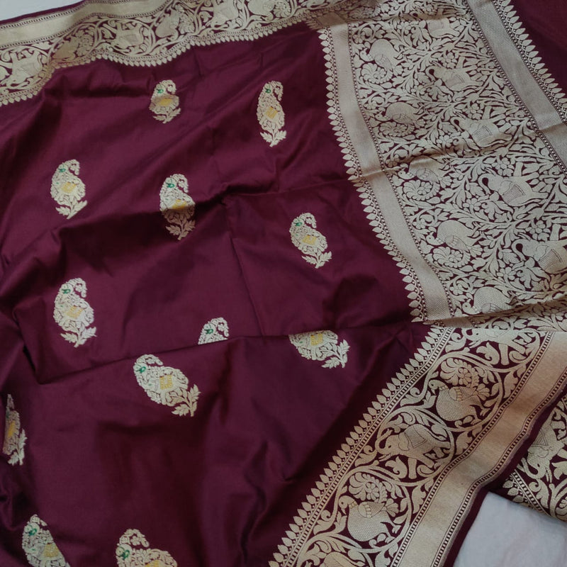 Brown Color Katan Silk Handwoven Banarasi Saree