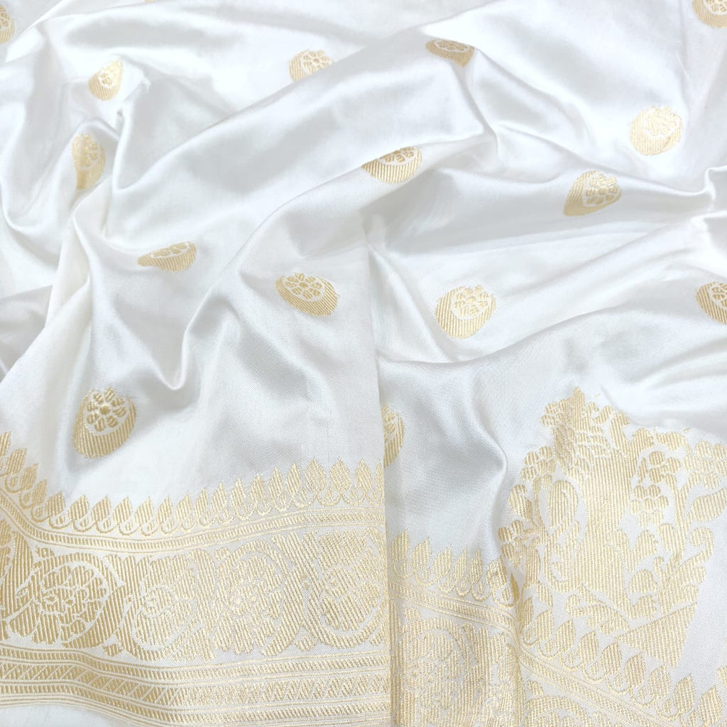 White Katan Silk Handwoven Banarasi Saree