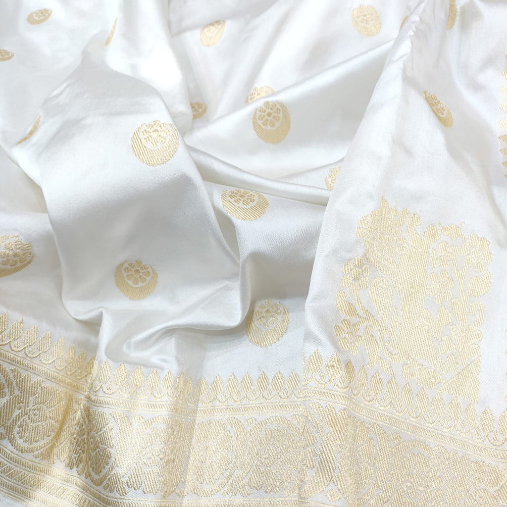 White Katan Silk Handwoven Banarasi Saree