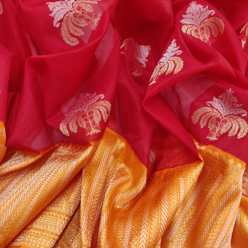 Red Kora Silk Handwoven Banarasi Saree