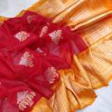 Red Kora Silk Handwoven Banarasi Saree