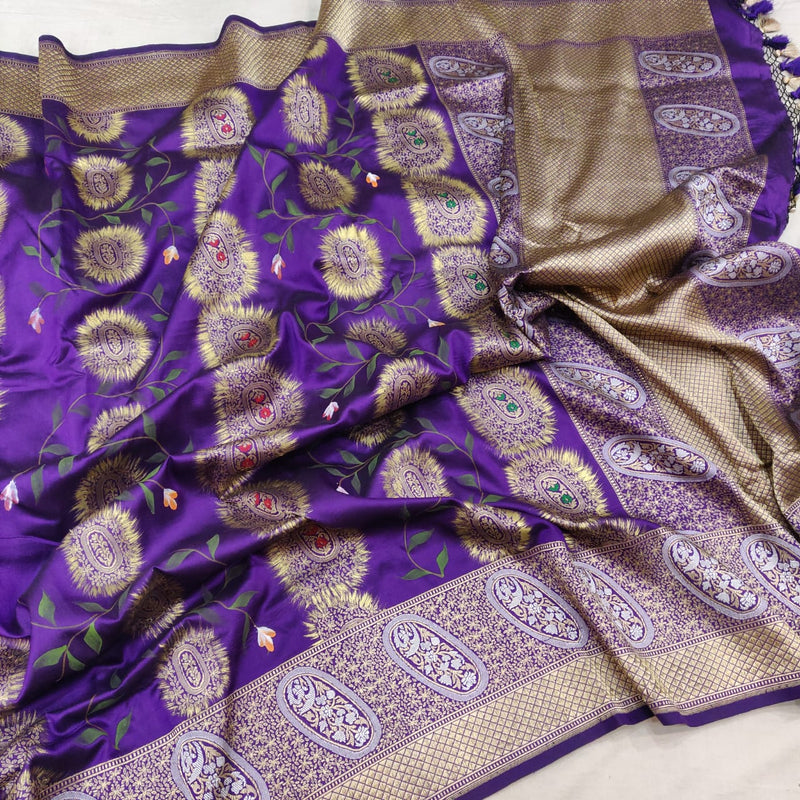 Purple Katan Silk Handwoven Banarasi Saree