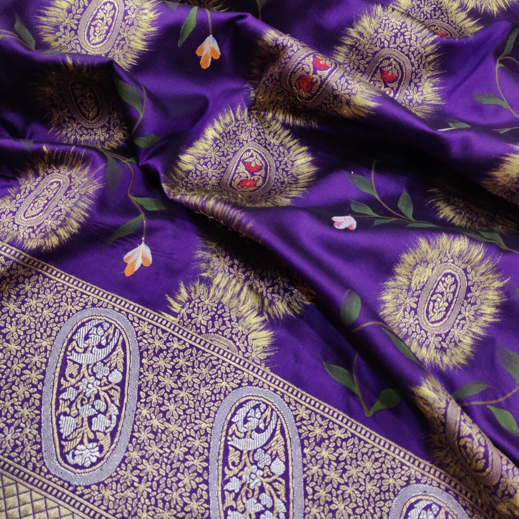 Purple Katan Silk Handwoven Banarasi Saree