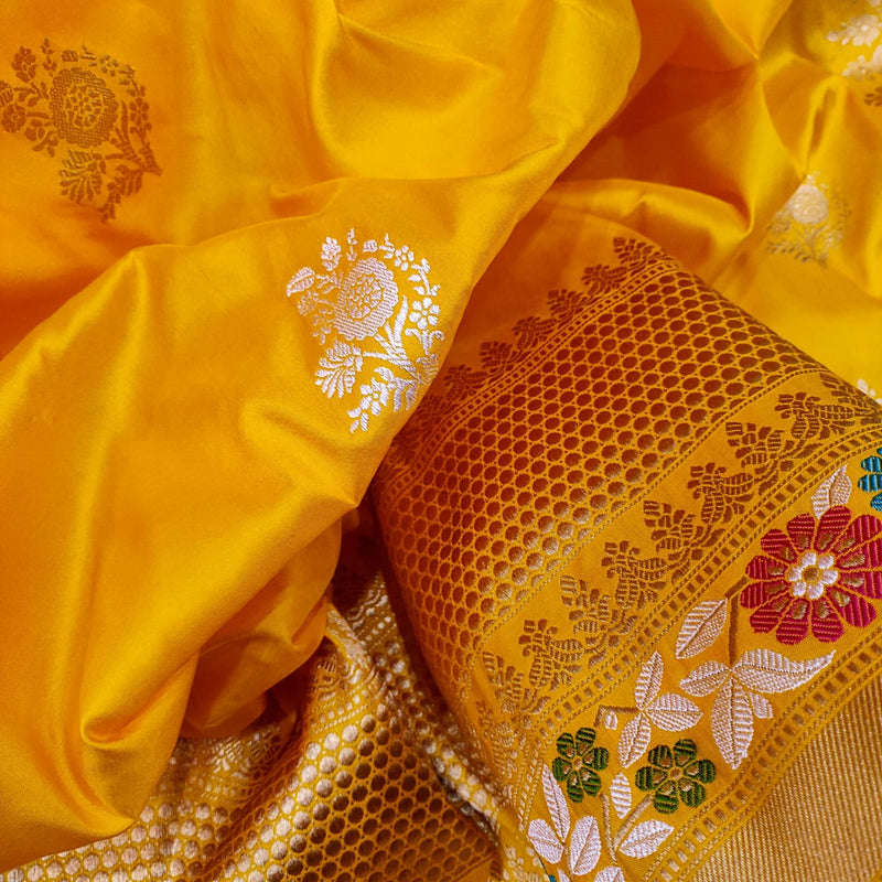 Yellow Color Katan Silk Handwoven Banarasi Saree