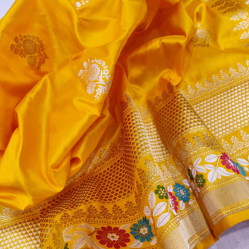 Yellow Color Katan Silk Handwoven Banarasi Saree