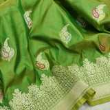 Parrot Green Color Katan Silk Handwoven Banarasi Saree