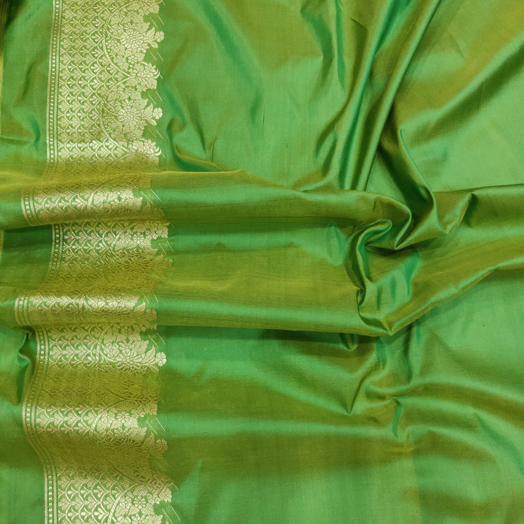 Parrot Green Color Katan Silk Handwoven Banarasi Saree