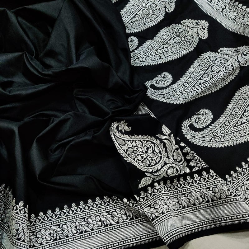 Black Color Katan Silk Handwoven Banarasi Saree