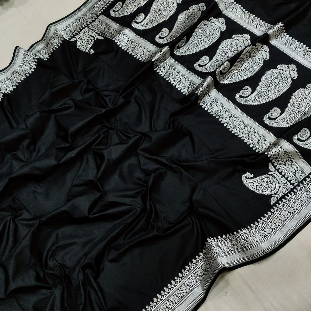 Black Color Katan Silk Handwoven Banarasi Saree