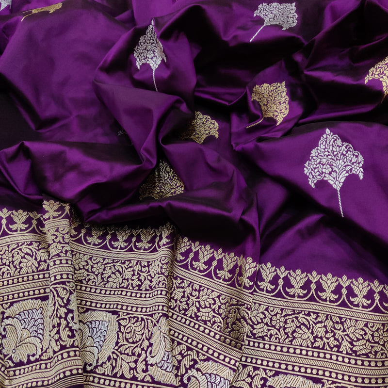 Purple Colour Katan Silk Handwoven Banarasi Saree